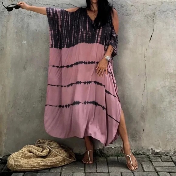 SOLD OUT Tie Dye Cold Shoulder Coverup Maxi Dress - Picture 2 of 8